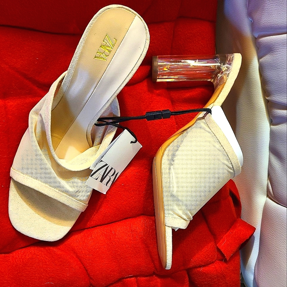 Zara NUDE CLEAR HEEL SHOES